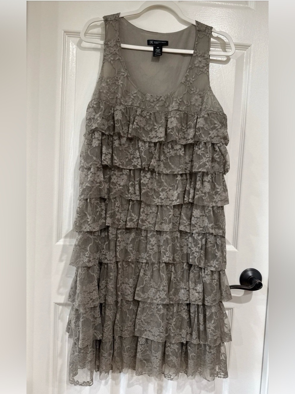 INC Woman 0X Tiered Taupe Brown Lace Tank Dress Lined Whimsigoth Fairy SEE NOTE